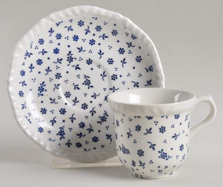 Sprig Blue Flat Demitasse Cup & Saucer Set by Adams China-1
