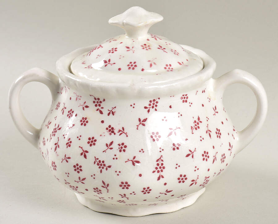 Sprig Pink Sugar Bowl & Lid by Adams China-1