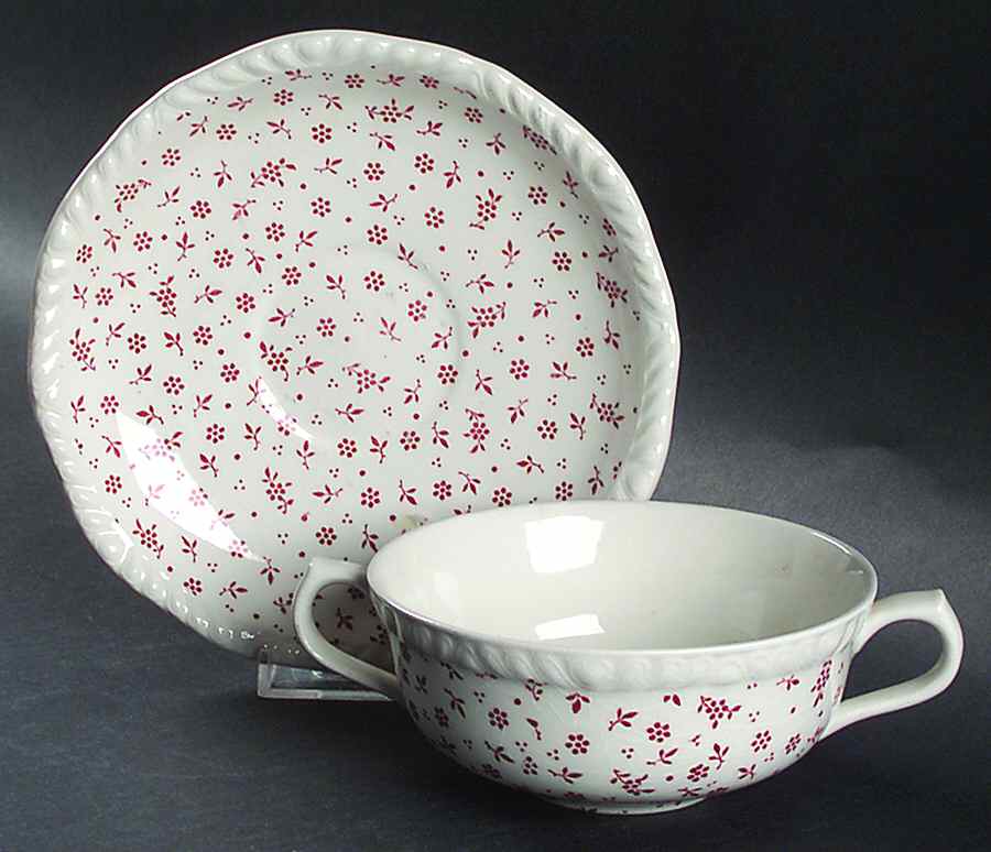 Sprig Pink Flat Cream Soup Bowl & Saucer Set by Adams China-1