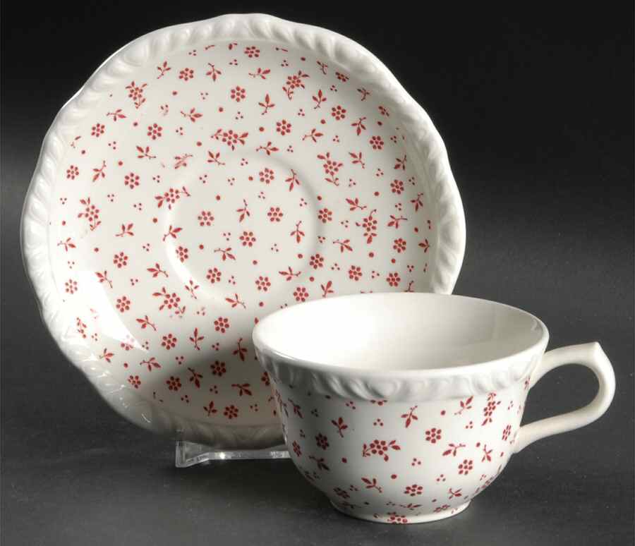 Sprig Pink Flat Cup & Saucer Set by Adams China-1