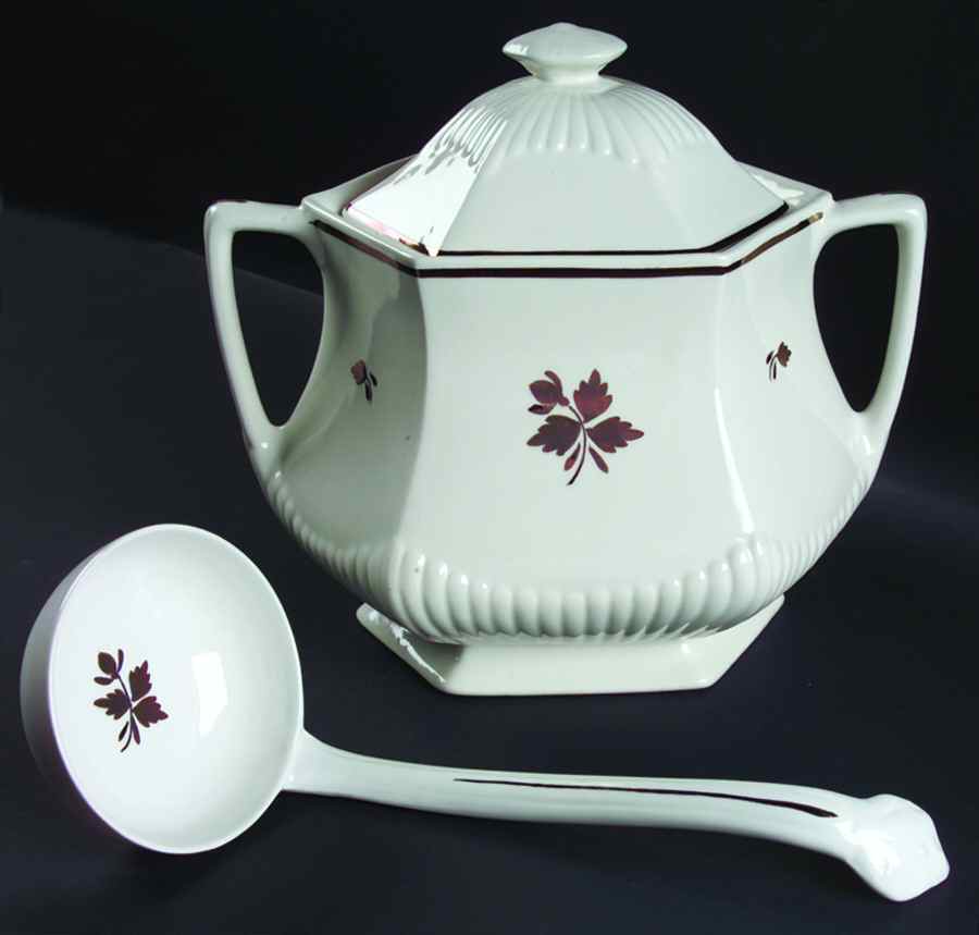 Tea Leaf Copper Tureen & Lid w/Ladle by Adams China-1