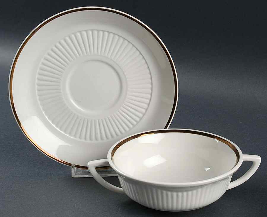 Tea Leaf Copper Flat Cream Soup Bowl & Saucer Set by Adams China-1
