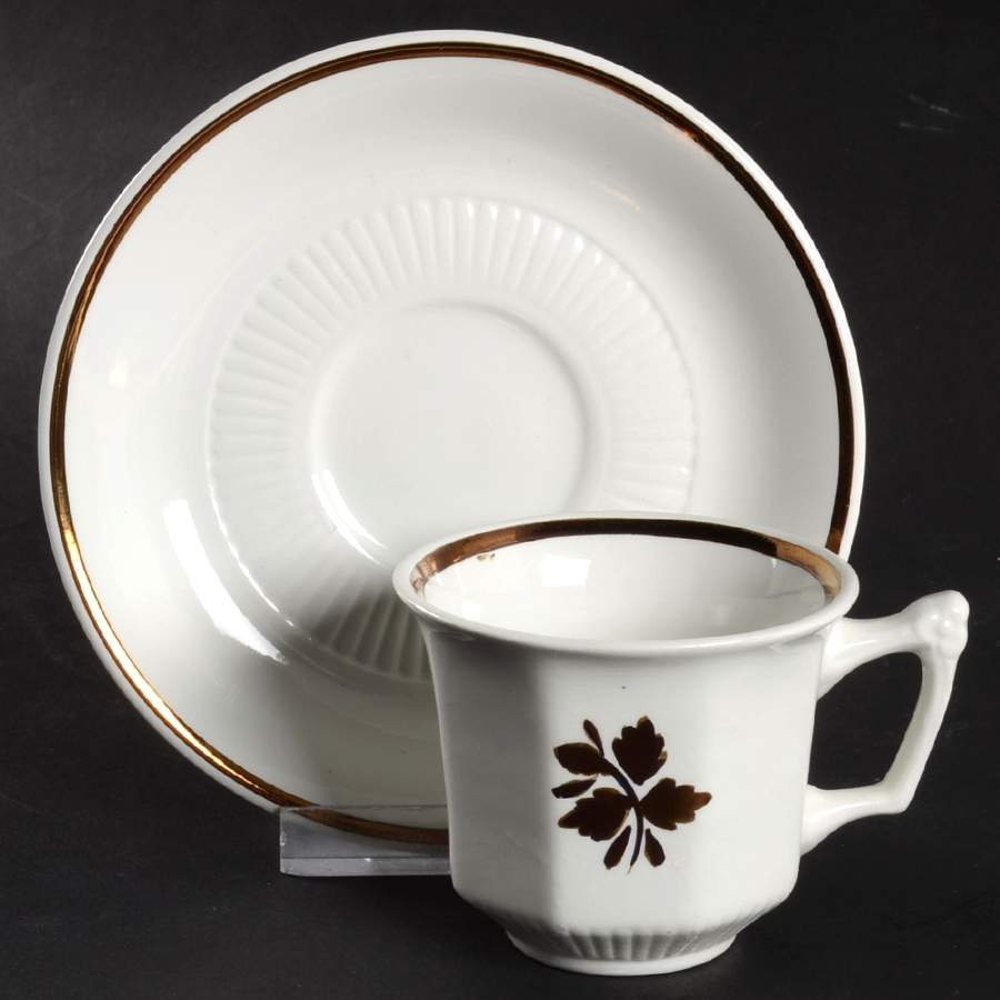 Tea Leaf Copper Flat Demitasse Cup & Saucer Set by Adams China-1
