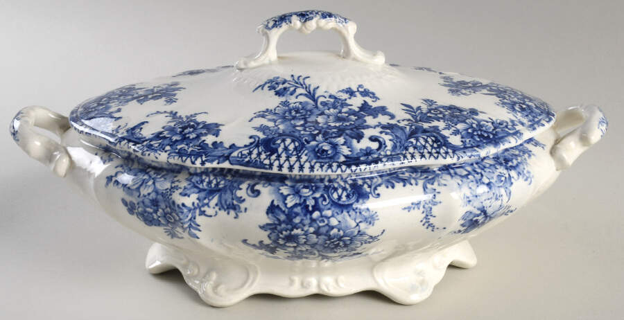 Trellis Blue Oval Covered Vegetable by Adams China-1