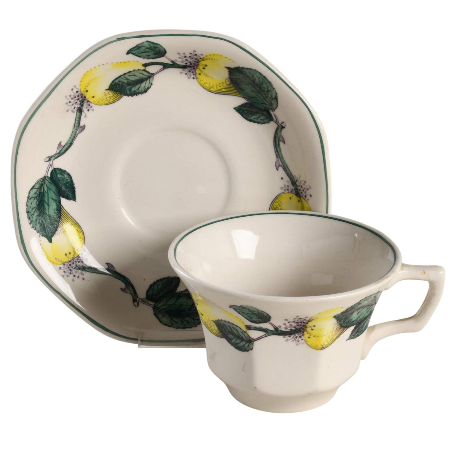 Vermont (Green Trim) Flat Cup & Saucer Set by Adams China-1