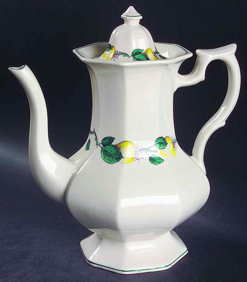 Vermont (Green Trim) Coffee Pot & Lid by Adams China-1