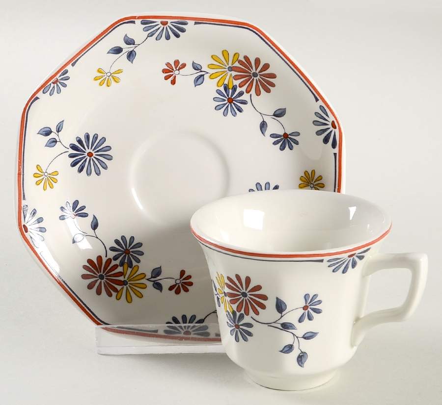 Vermont (Red Trim) Flat Demitasse Cup & Saucer Set by Adams China-1