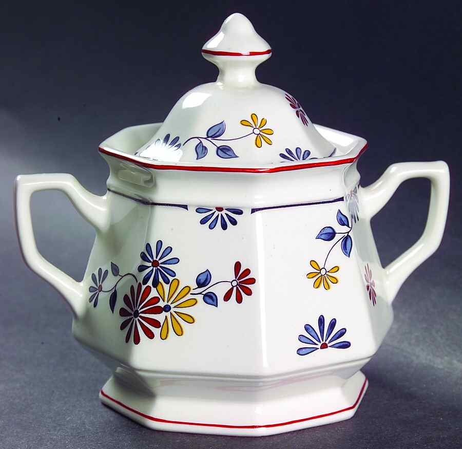 Vermont (Red Trim) Sugar Bowl & Lid by Adams China-1