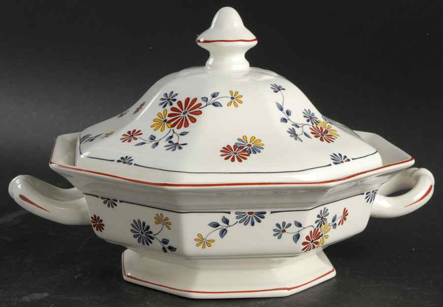 Vermont (Red Trim) Octagonal Covered Vegetable by Adams China-1