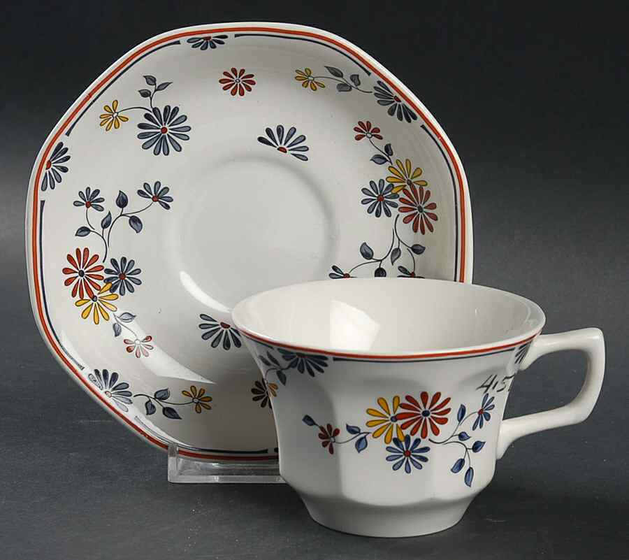 Vermont (Red Trim) Flat Cup & Saucer Set by Adams China-1
