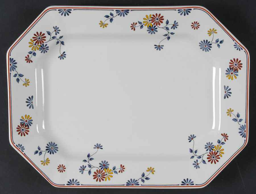 Vermont (Red Trim) 12" Oval Serving Platter by Adams China-1