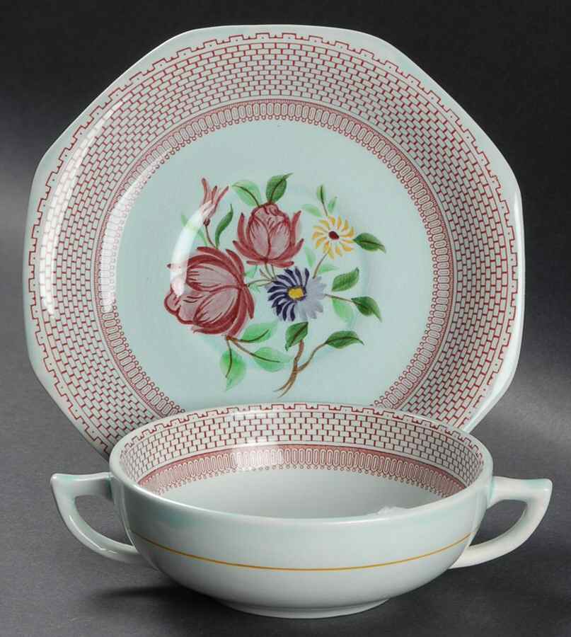 Wakefield Flat Cream Soup Bowl & Saucer Set by Adams China-1