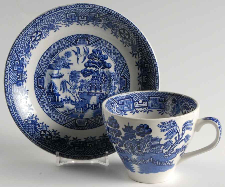 Willow Blue (Smooth, No Trim) Flat Cup & Saucer Set by Adams China-1