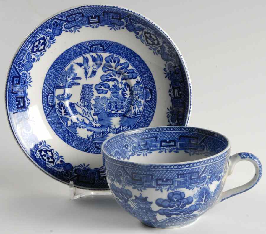 Willow Blue (Smooth, No Trim) Flat Cup & Saucer Set by Adams China-1