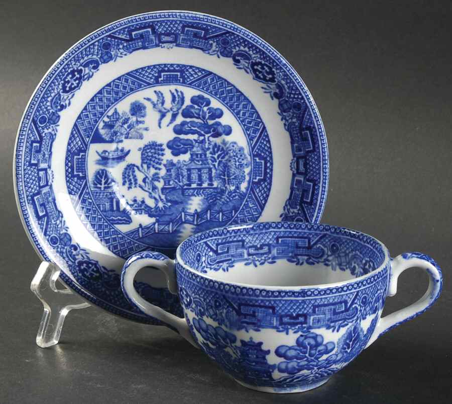 Willow Blue (Smooth, No Trim) Flat Bouillon Cup & Saucer by Adams China-1