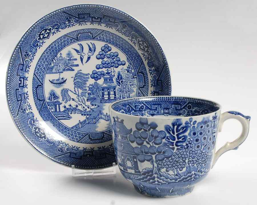 Willow Blue (Smooth, No Trim) Jumbo Cup & Saucer Set by Adams China-1