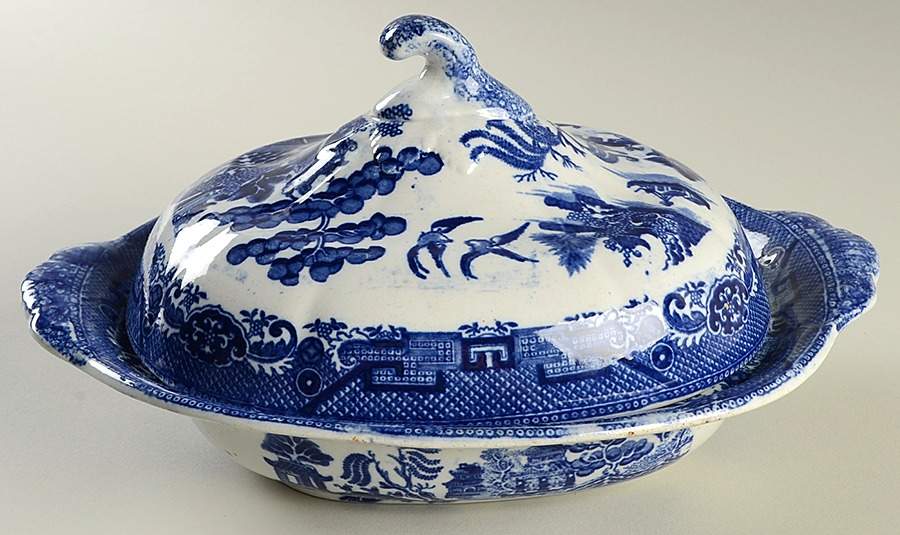 Willow Blue (Smooth, No Trim) Oval Covered Vegetable by Adams China-1