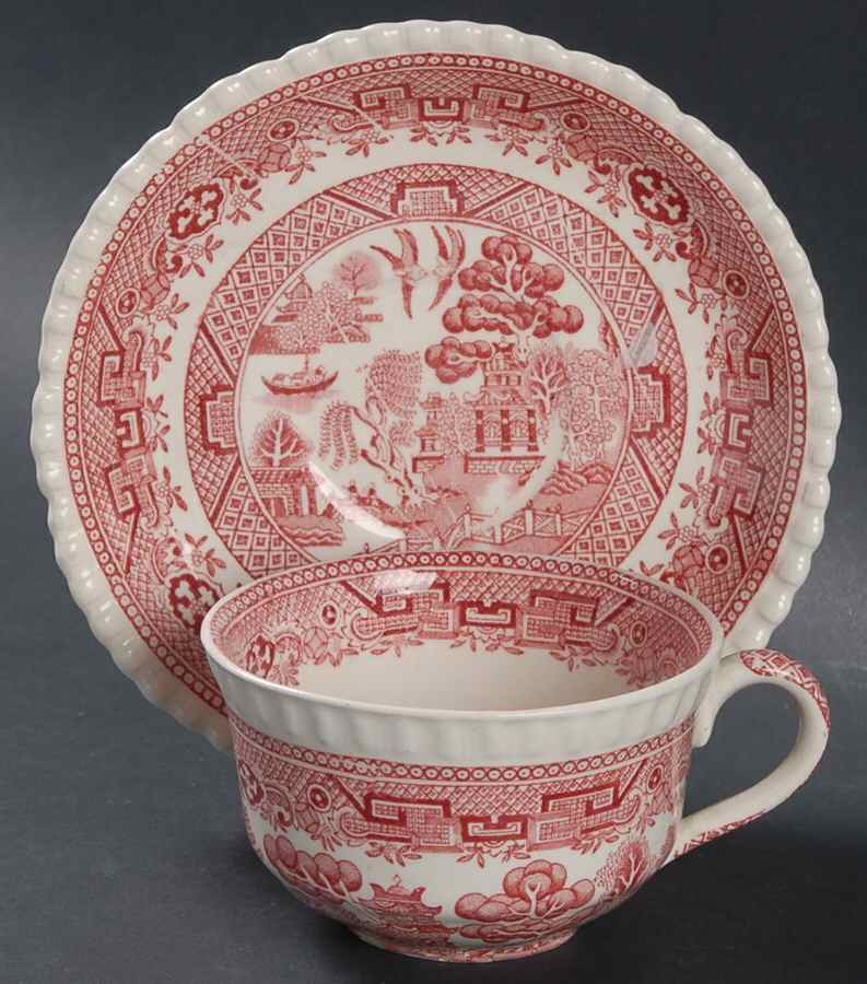 Willow Pink Flat Cup & Saucer Set by Adams China-1