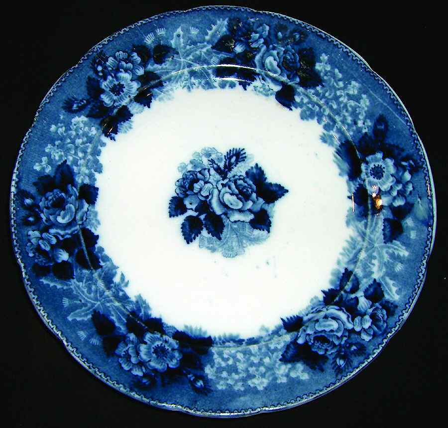 Wild Rose (Flow Blue) Dinner Plate by Adams China-1