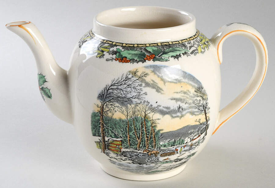 Winter Scenes Black, Multicolor Teapot No Lid by Adams China-1