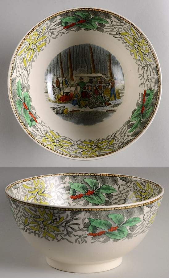 Winter Scenes Black, Multicolor 9" Chinese Bowl by Adams China-1