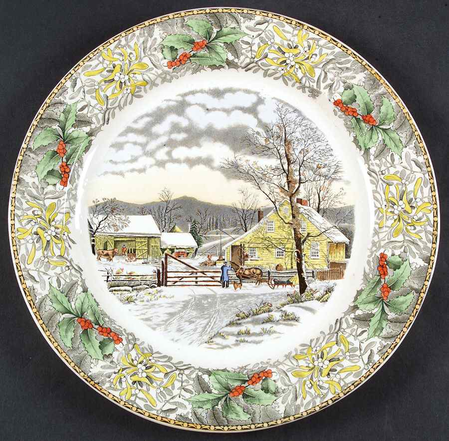 Winter Scenes Black, Multicolor 12" Chop Plate (Round Platter) by Adams China-1