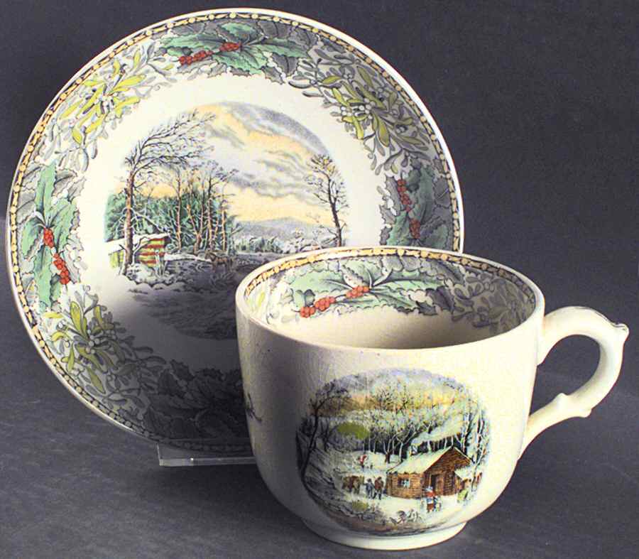 Winter Scenes Black, Multicolor Jumbo Cup & Saucer Set by Adams China-1