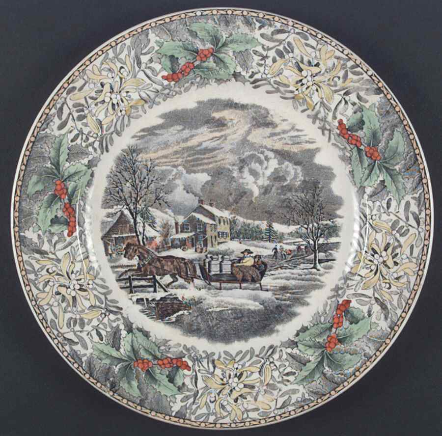 Winter Scenes Black, Multicolor Dinner Plate by Adams China-1