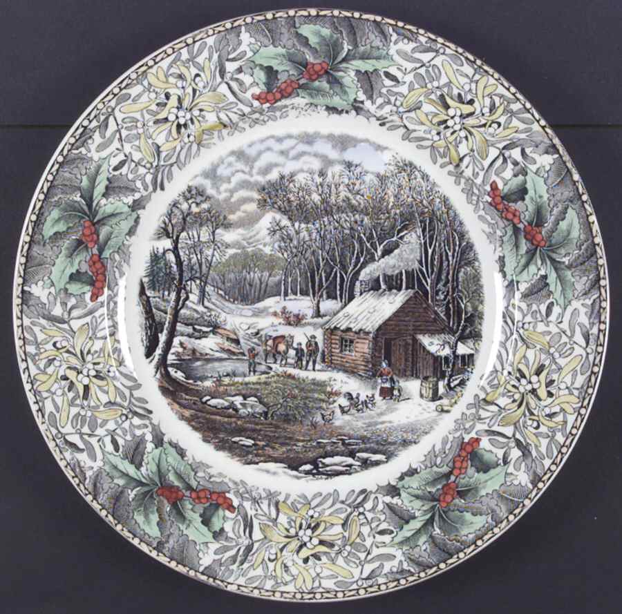 Winter Scenes Black, Multicolor Dinner Plate by Adams China-1