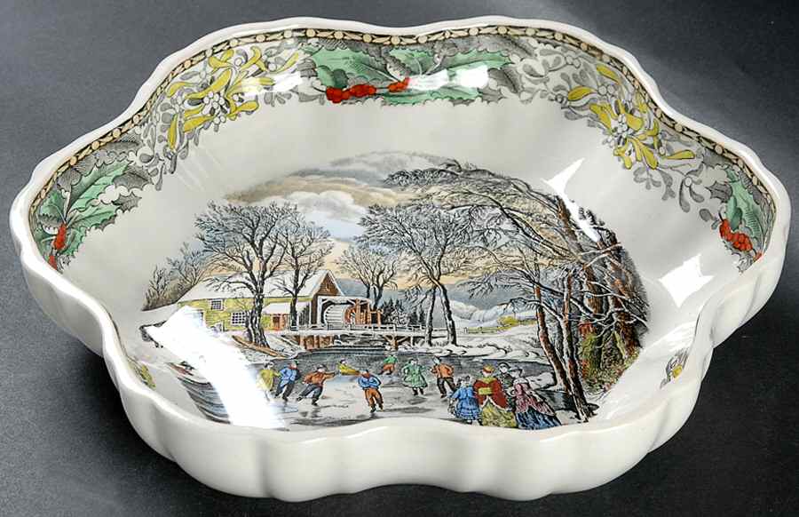 Winter Scenes Black, Multicolor 9" Melon Bowl by Adams China-1