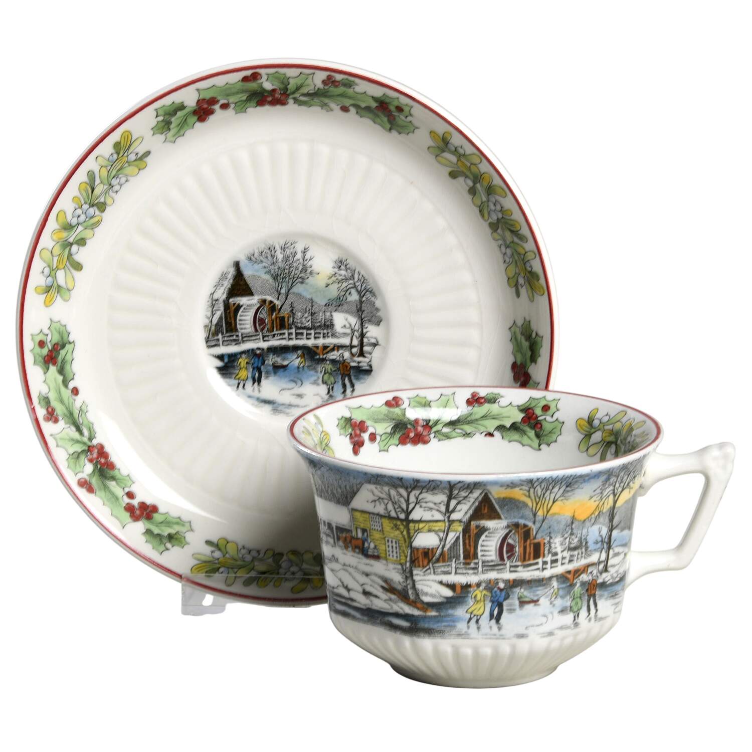 Winter Scenes (Ribbed Center) Flat Cup & Saucer Set by Adams China-1
