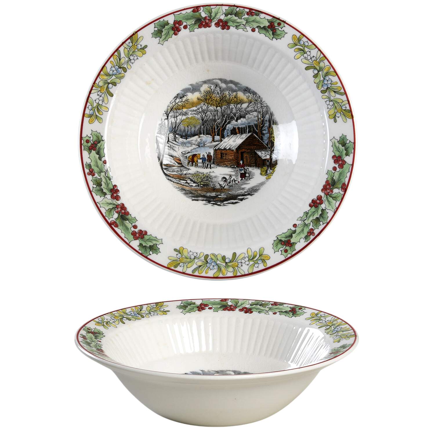 Winter Scenes (Ribbed Center) Rim Cereal Bowl by Adams China-1
