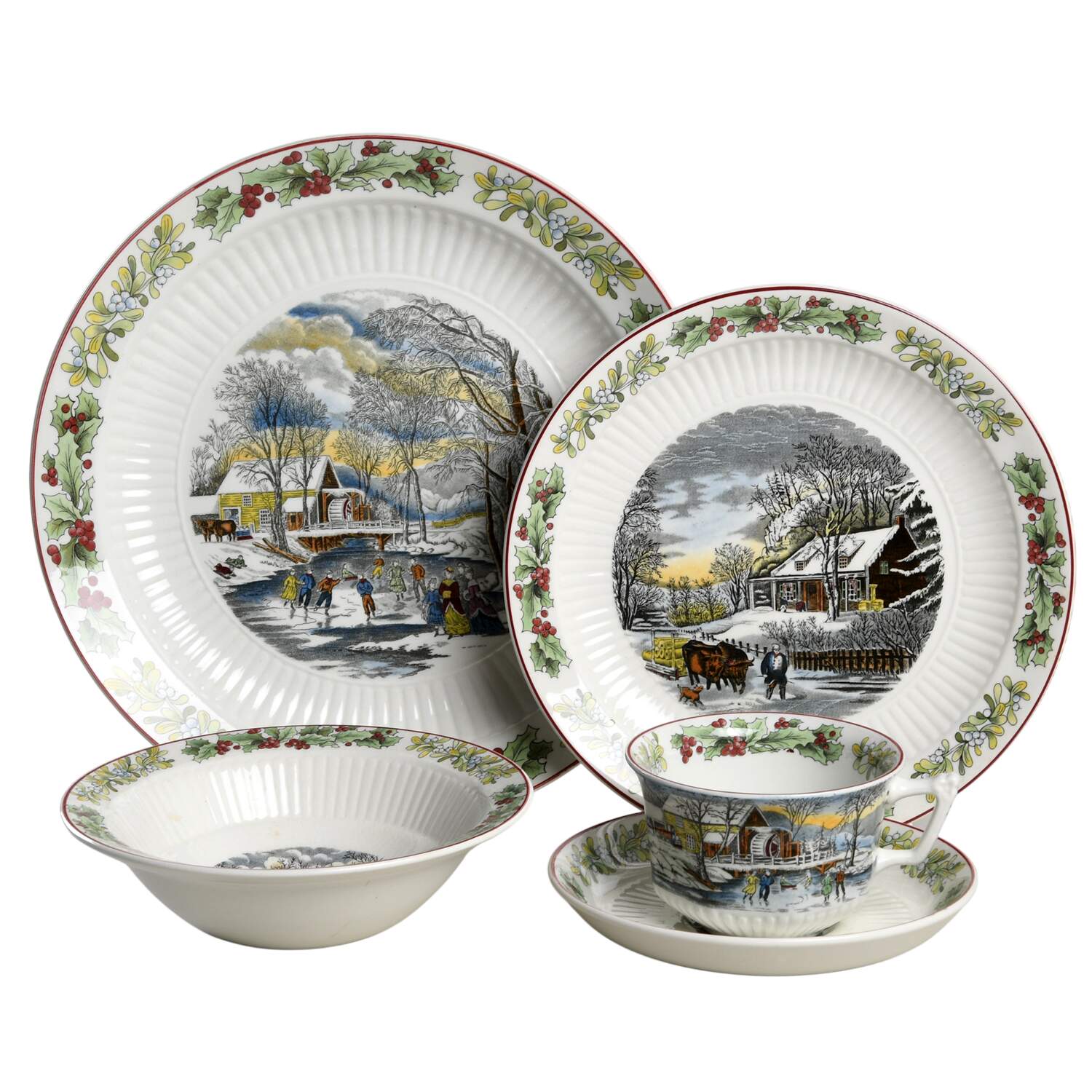 Winter Scenes (Ribbed Center) 5 Piece Place Setting by Adams China-1