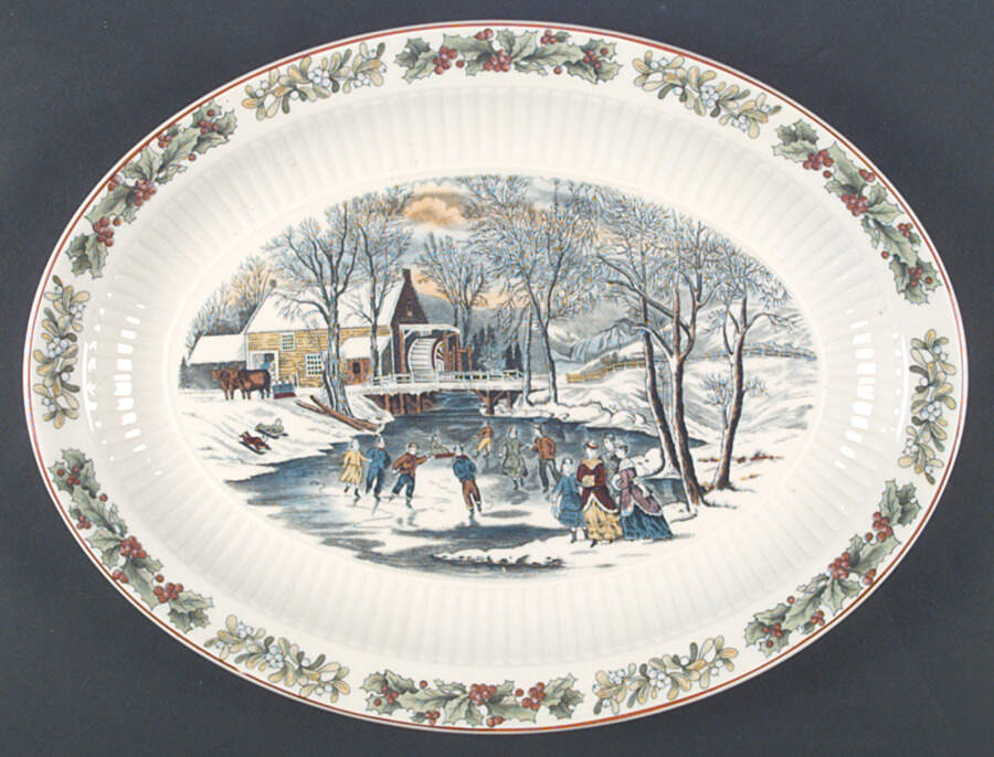 Winter Scenes (Ribbed Center) 13" Oval Serving Platter by Adams China-1