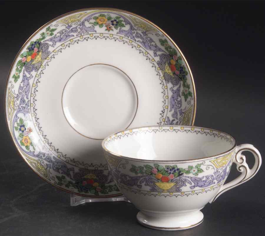 Almora (White Background) Footed Cup & Saucer Set by Adderley-1
