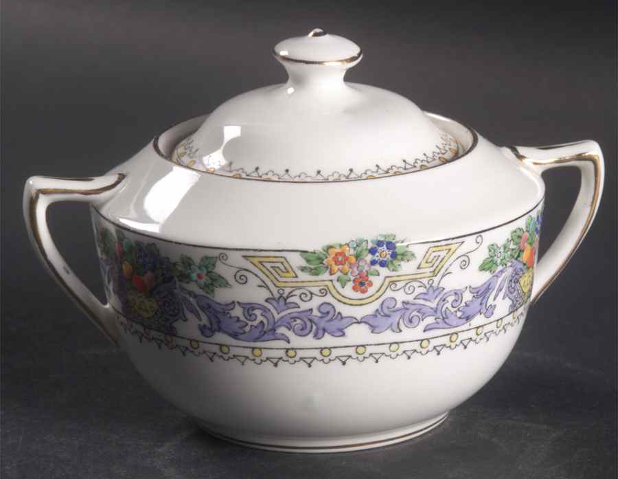 Almora (White Background) Sugar Bowl & Lid by Adderley-1