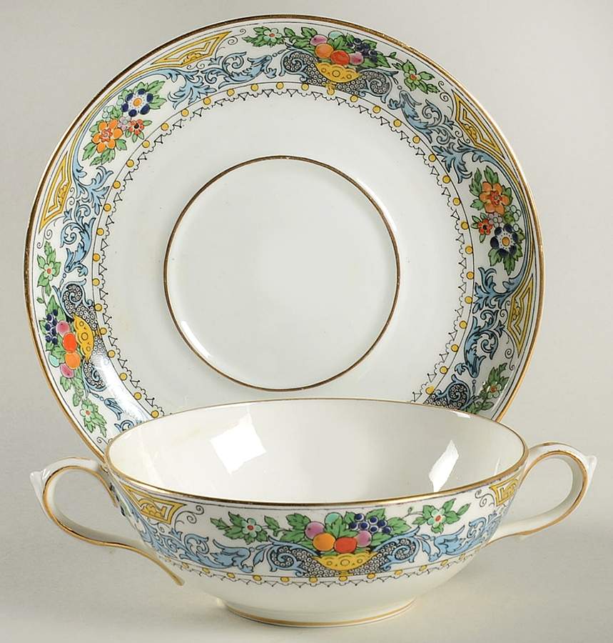 Almora (White Background) Flat Cream Soup Bowl & Saucer Set by Adderley-1