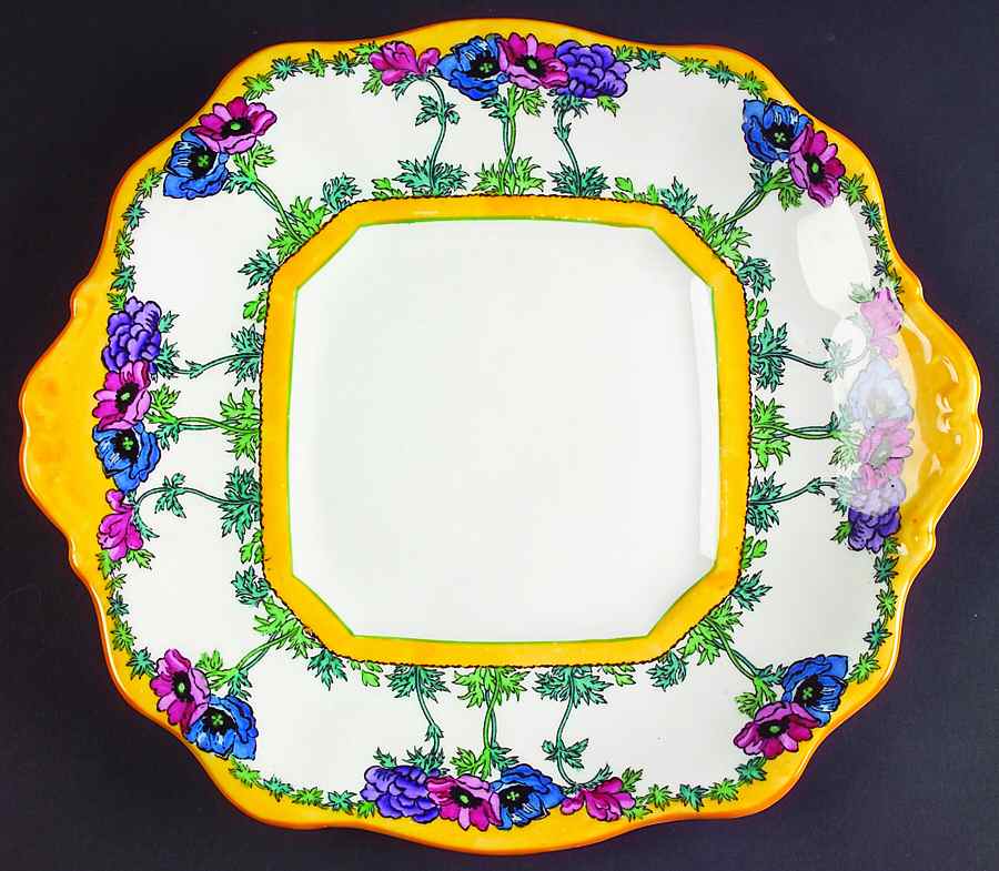 Anemone Multicolor Square Handled Cake Plate by Adderley-1