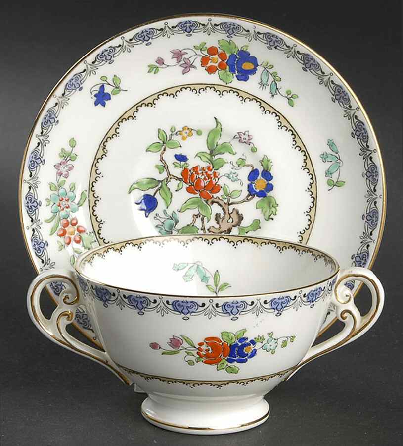 Antique Footed Bouillon Cup & Saucer by Adderley-1