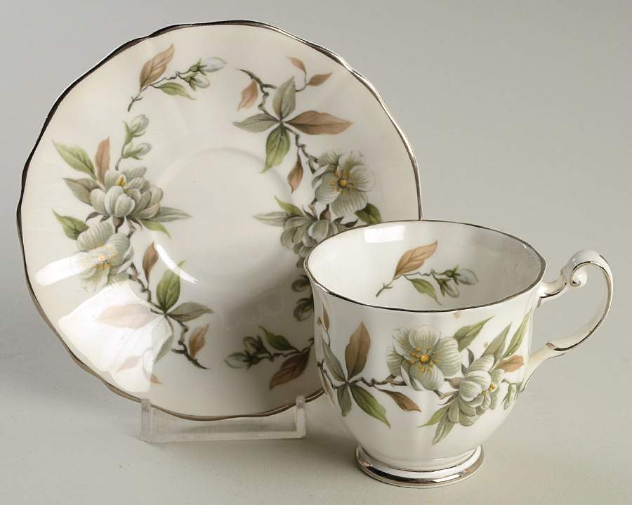 Arcadia (Platinum Trim) Footed Demitasse Cup & Saucer Set by Adderley-1