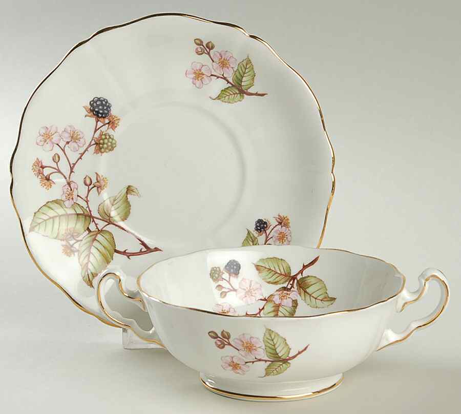 Bramble (No Number) Footed Cream Soup Bowl & Saucer Set by Adderley-1