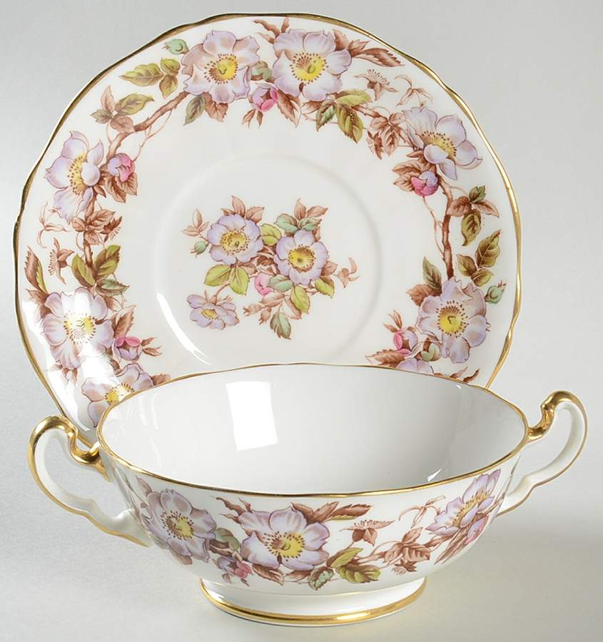 Briar Rose (Purple) Footed Cream Soup Bowl & Saucer Set by Adderley-1