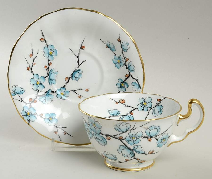 Chinese Blossom (Blue Flowers) Footed Cup & Saucer Set by Adderley-1