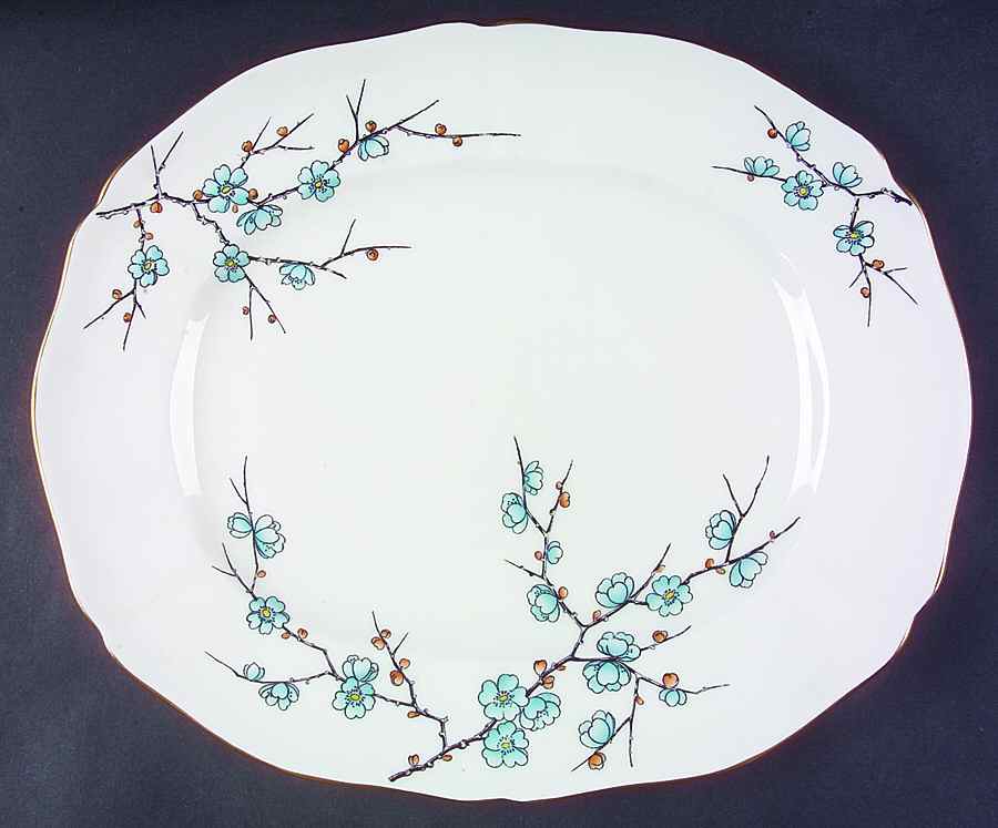Chinese Blossom (Blue Flowers) 13" Oval Serving Platter by Adderley-1