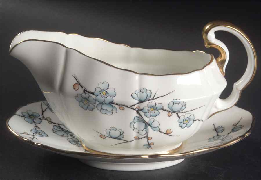 Chinese Blossom (Blue Flowers) Gravy Boat & Underplate by Adderley-1