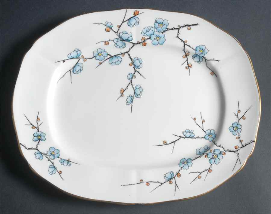 Chinese Blossom (Blue Flowers) 11" Oval Serving Platter by Adderley-1