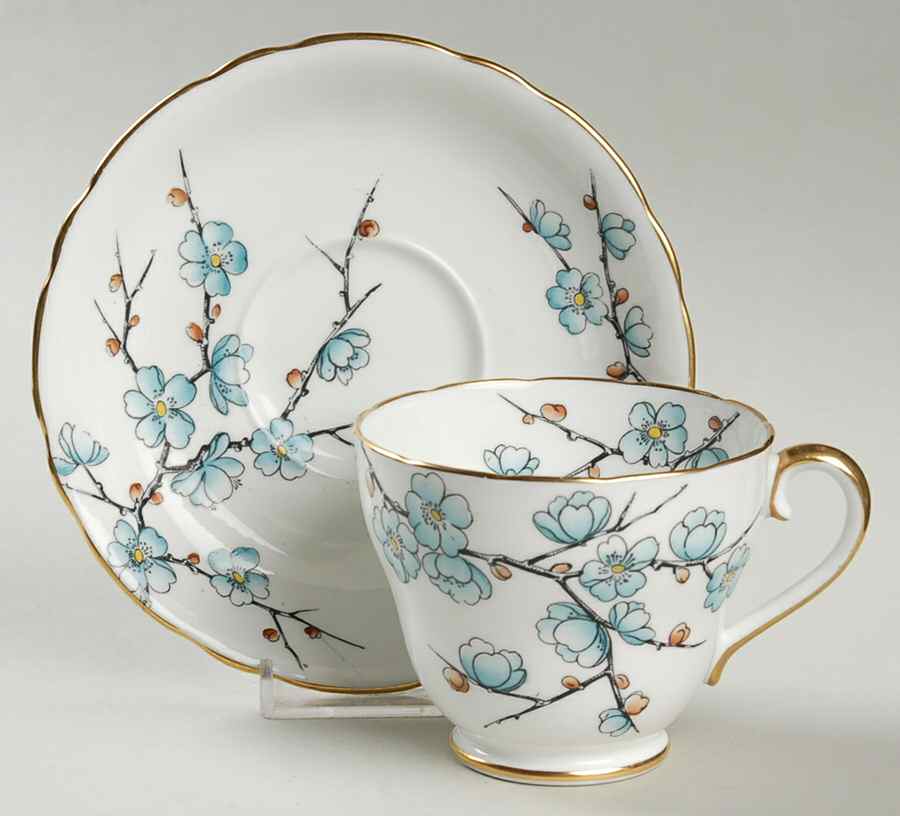 Chinese Blossom (Blue Flowers) Footed Cup & Saucer Set by Adderley-1