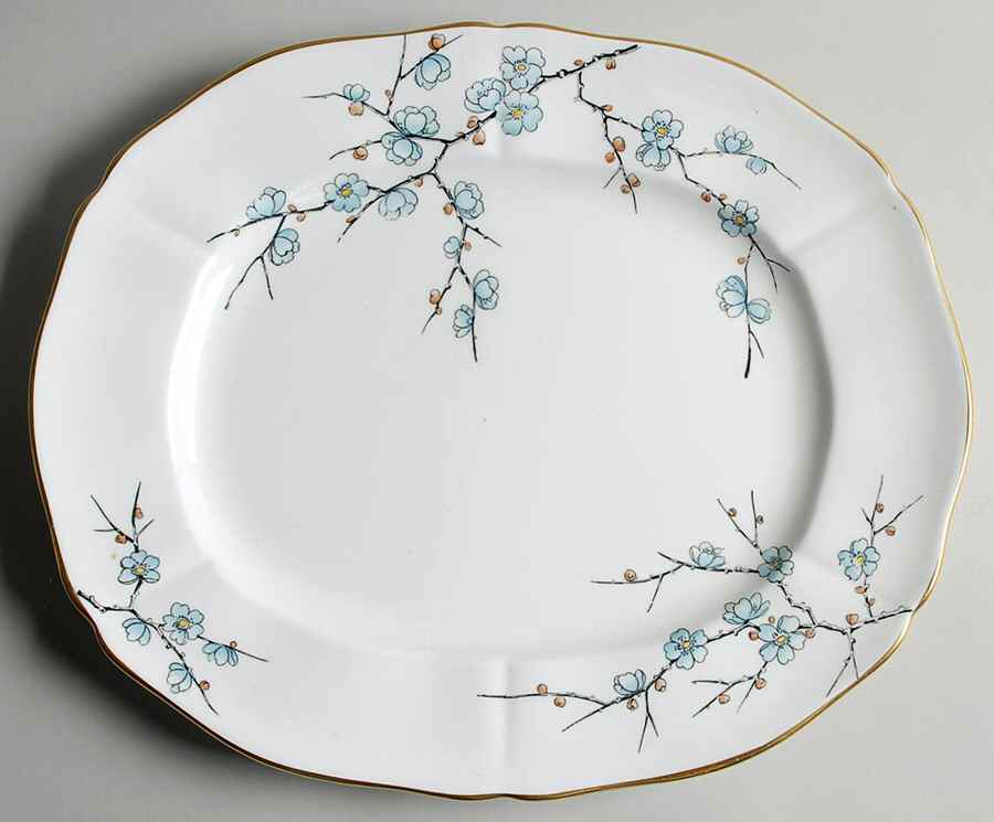 Chinese Blossom (Blue Flowers) 13" Oval Serving Platter by Adderley-1
