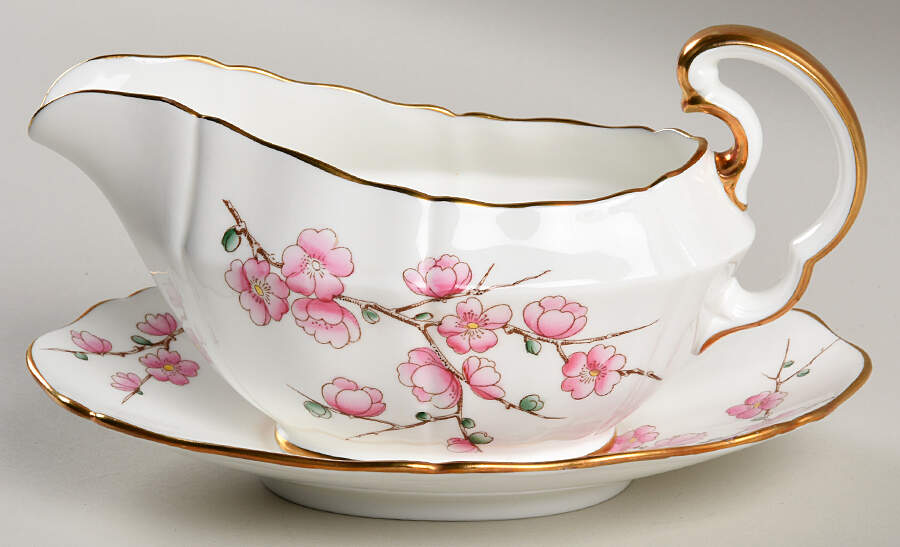 Chinese Blossom (Pink Blossoms) Gravy Boat & Underplate by Adderley-1