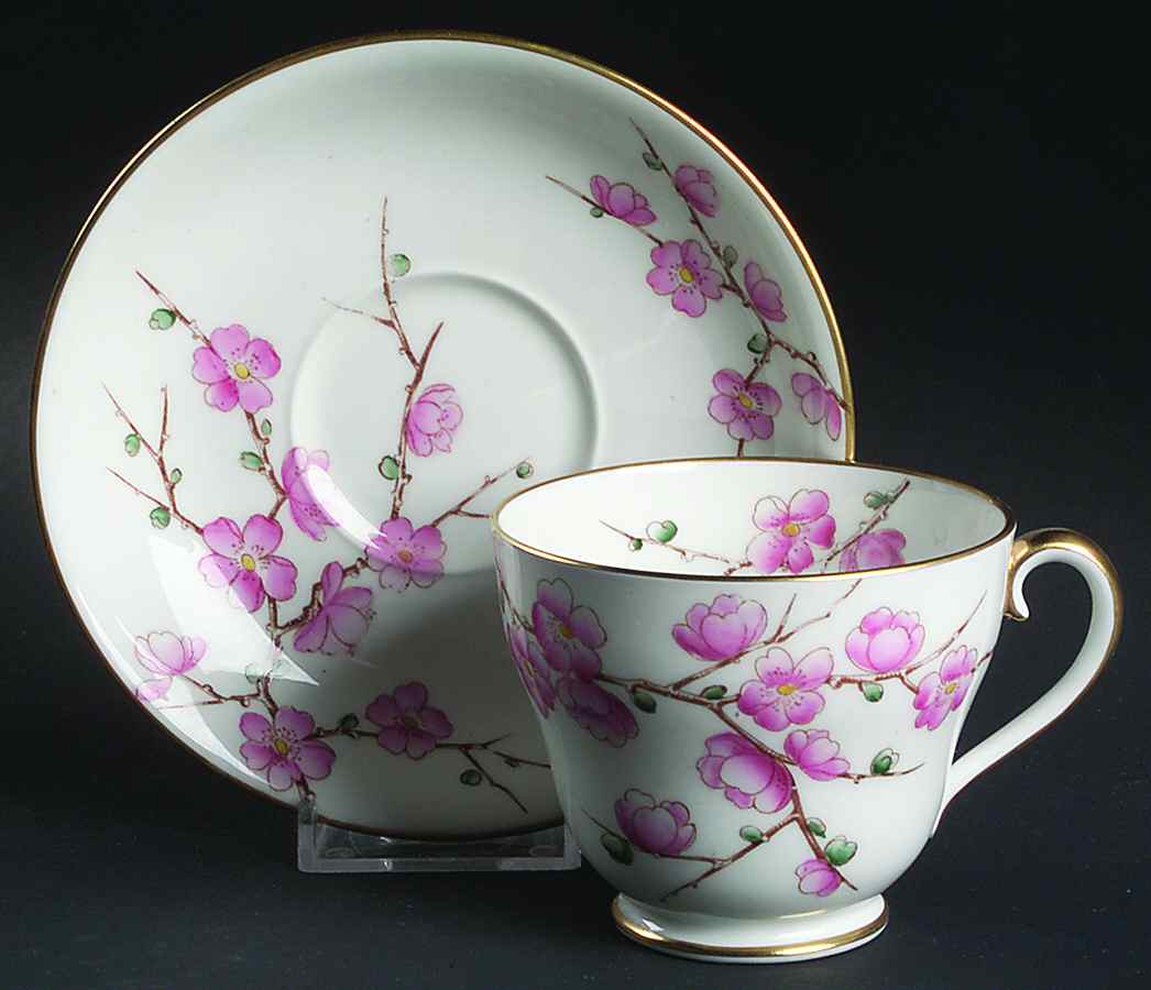 Chinese Blossom (Pink Blossoms) Footed Cup & Saucer Set by Adderley-1